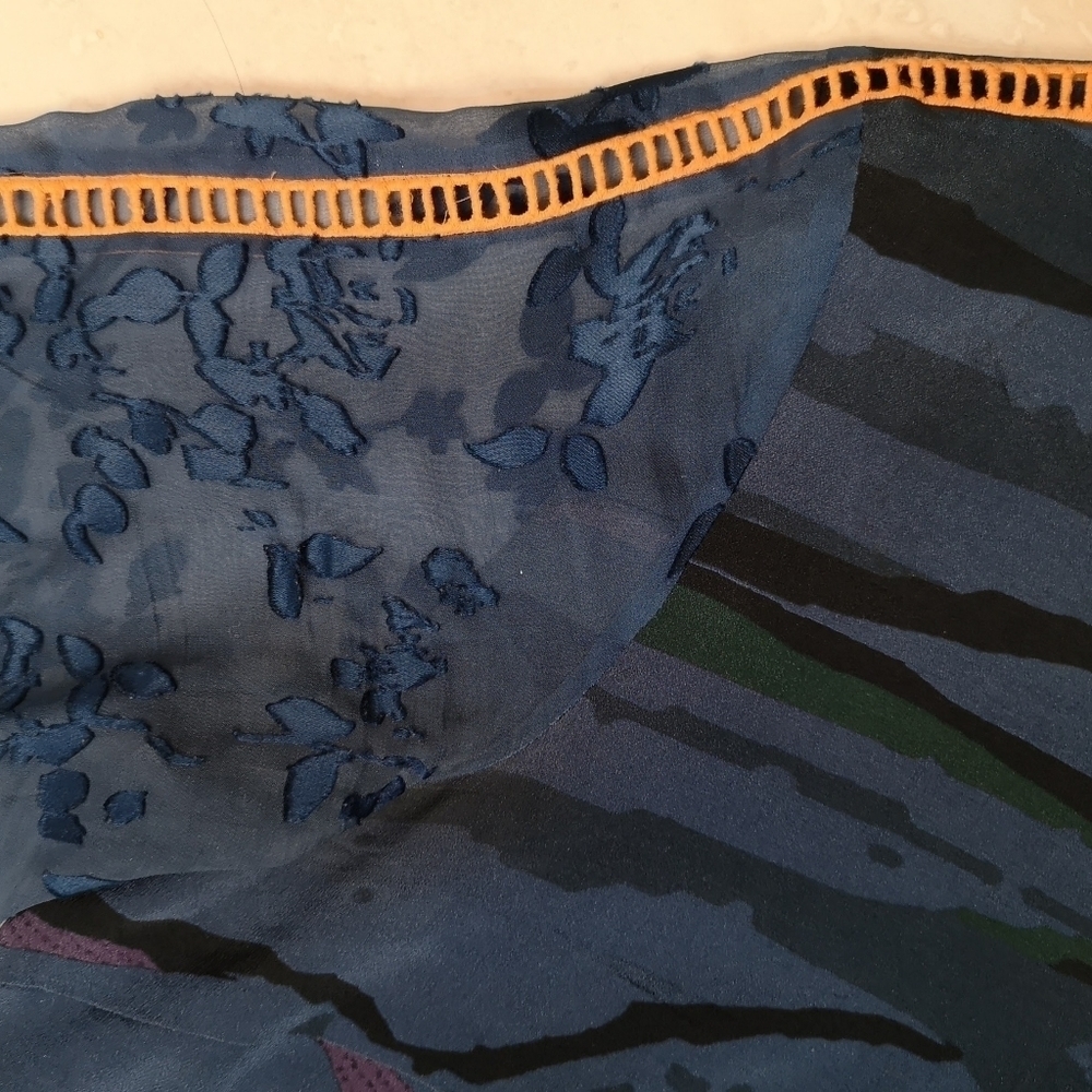Y2K Vintage Preen Blue Pink Camouflage Print Georgette Silk Patchwork tshirt top - Picture 10 of 11